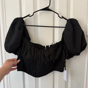 Astr Black Puff Sleeve Crop Top